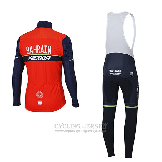 2017 Cycling Jersey Bahrain Merida Red Long Sleeve and Bib Tight